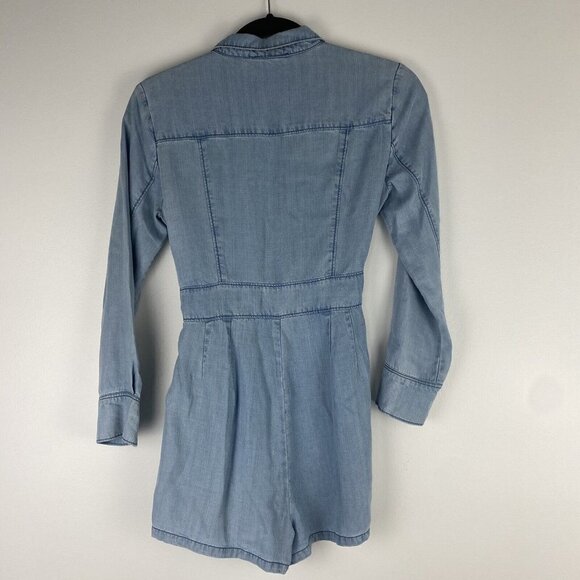 BB Dakota Women's Wrap Style Romper Size 0 Chambray Lyocell Denim Long Sleeve - Picture 5 of 10